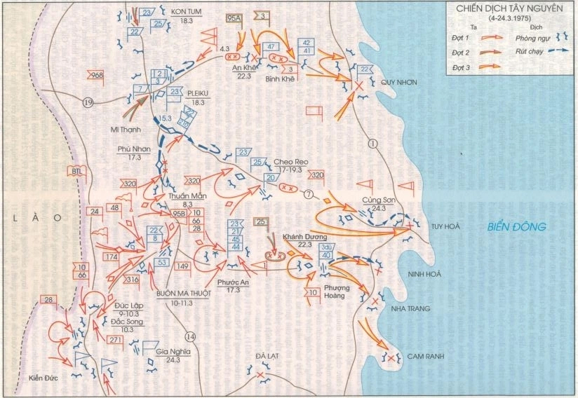 Bản đồ chiến dịch Tây Nguyên. (Ảnh: Bách Khoa toàn thư Quân sự Việt Nam)